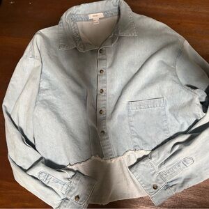Forever 21 Light Blue Denim Long Sleeve cropped Shirt